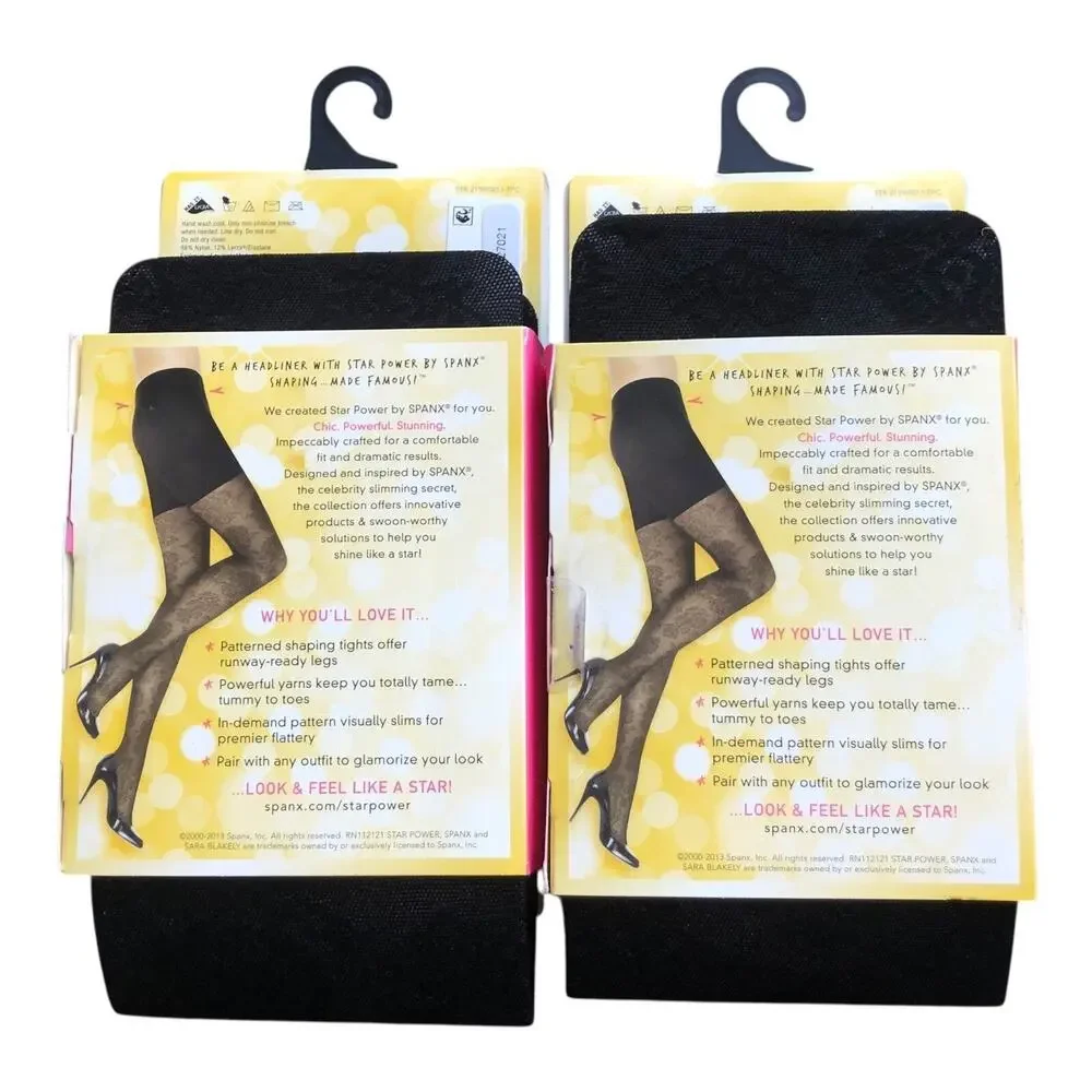 2 Pair SPANX Medallion Pattern Shaping Tights Black Size B Control Hosiery Lot